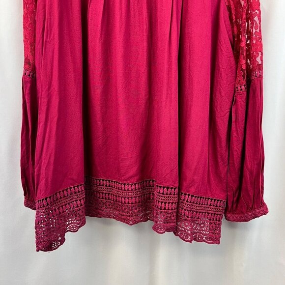 Collections Etc Women’s Lace Pullover Top Raspberry Size XL Keyhole - Picture 4 of 7